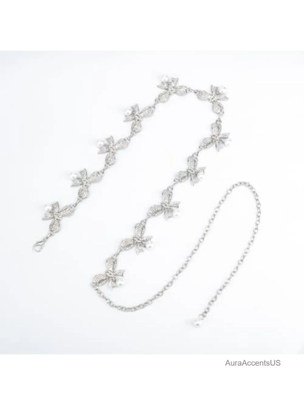 Vintage PU Leather Western Chain Belt with Diamond Rhinestone